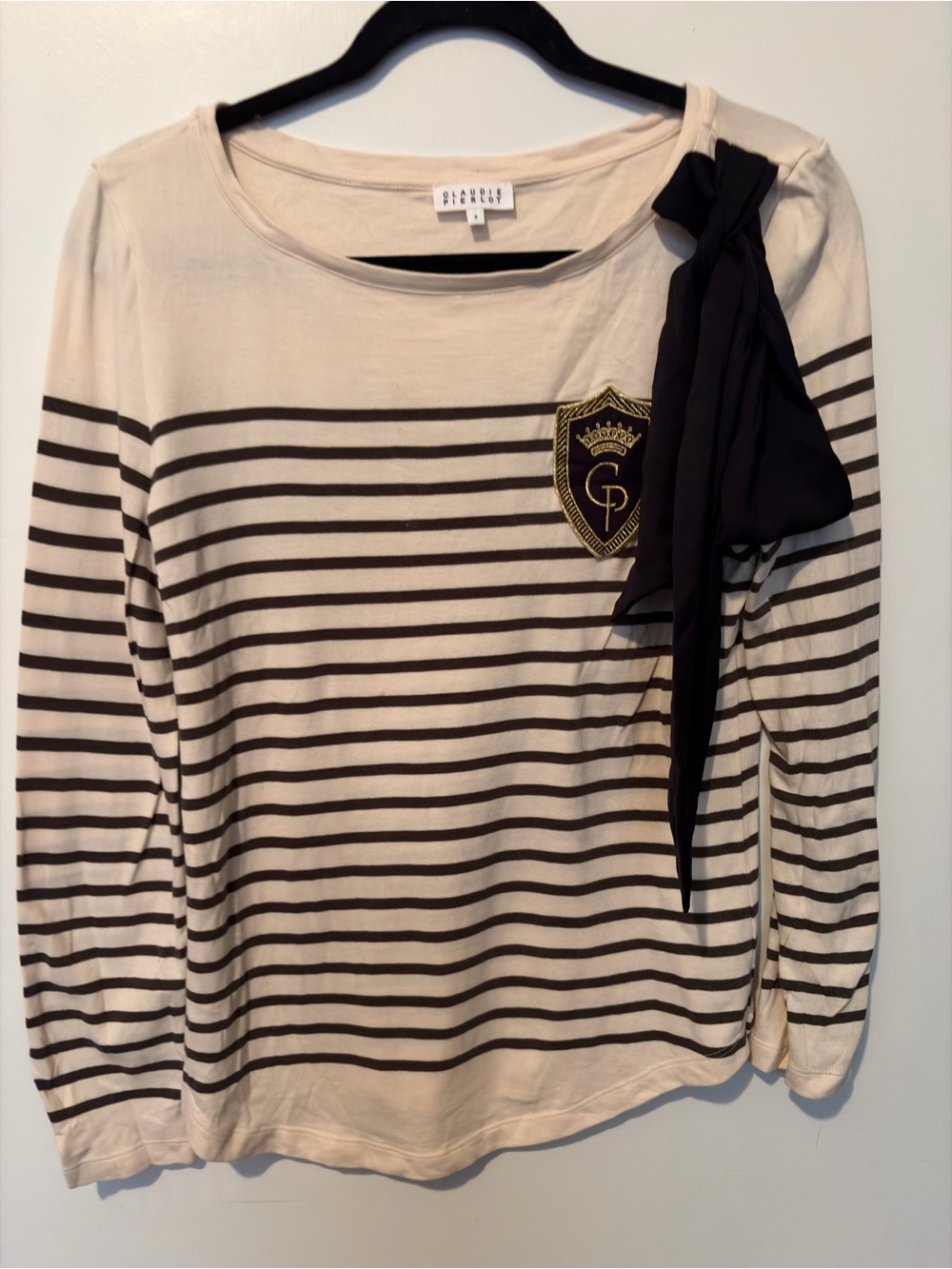 Claudie Pierlot Striped Crescent Bow tie Top - size 2